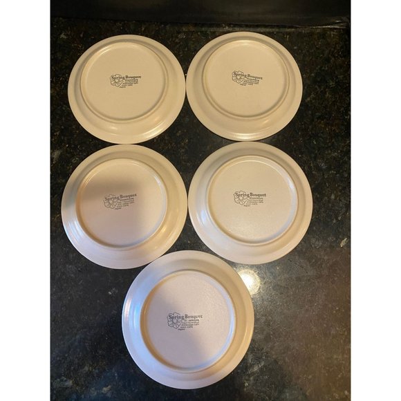 Spring Bouquet Green Banded With Yellow Flowers - 6-1/4" Bread or Appetizer Plat - Picture 5 of 6